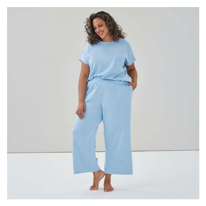Women+ Rib Wide Leg Pajama Pant - Light Blue
